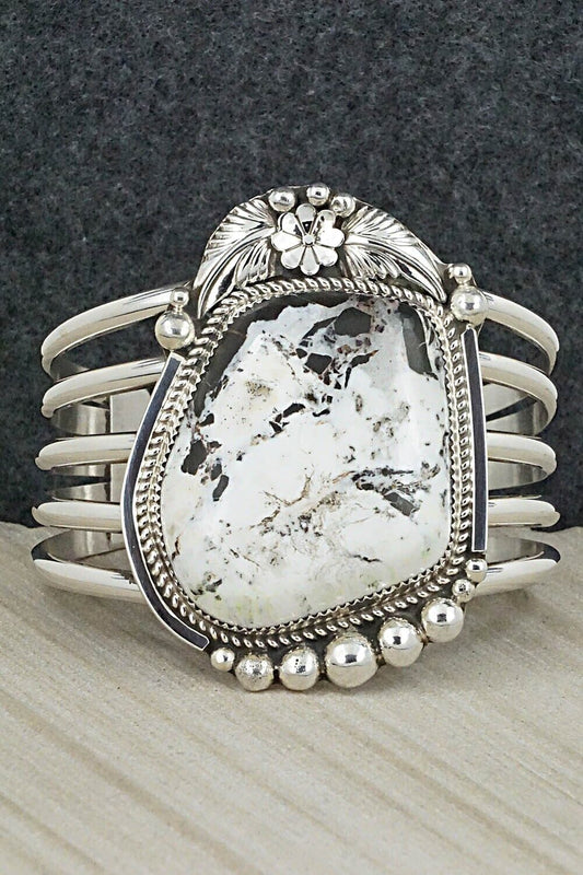 White Buffalo & Sterling Silver Bracelet - Ray Nez