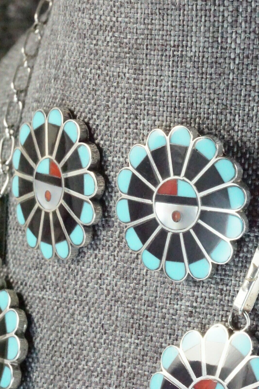 Turquoise, Mother of Pearl & Sterling Silver Inlay Jewelry Set - Adrian Wallace