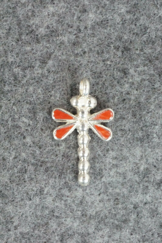 Coral & Sterling Silver Pendant - Zuni