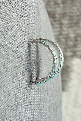 Turquoise & Sterling Silver Hoop Earrings - Malcom Chavez