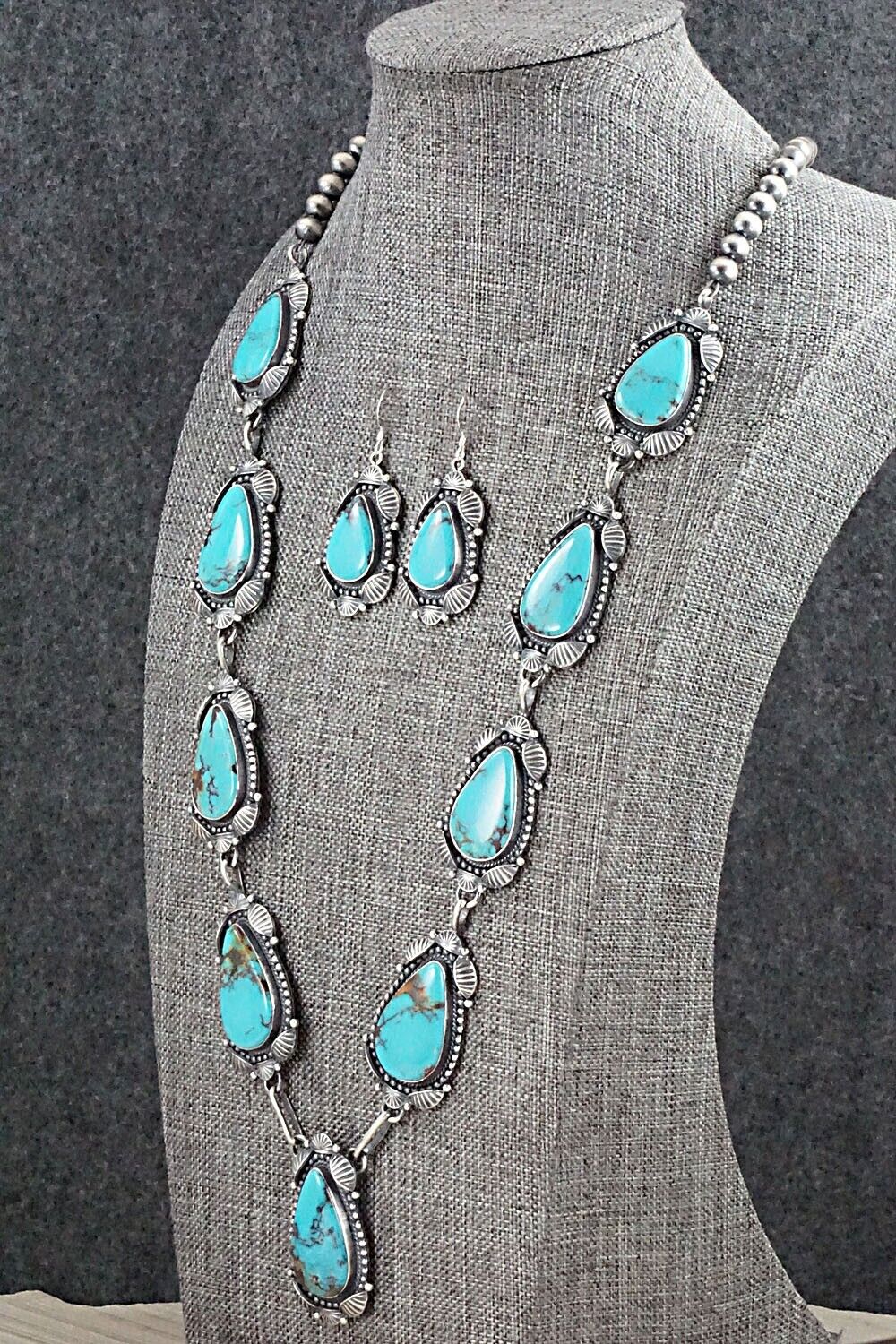 Turquoise & Sterling Silver Necklace and Earrings Set - Derrick Gordon