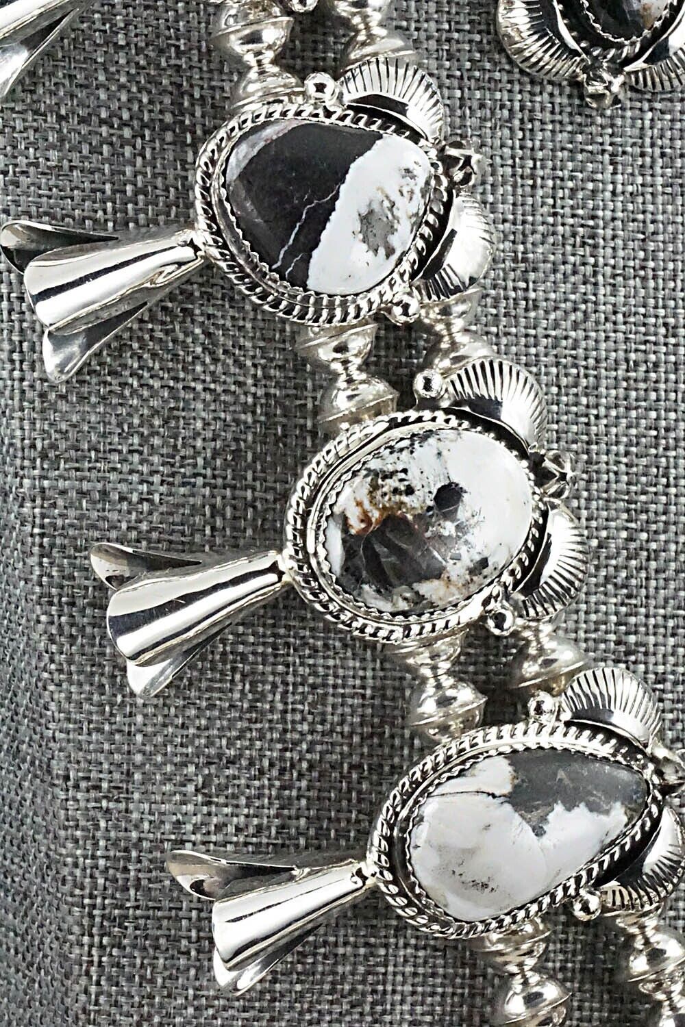 White Buffalo & Sterling Silver Squash Blossom Set - Vernon Johnson