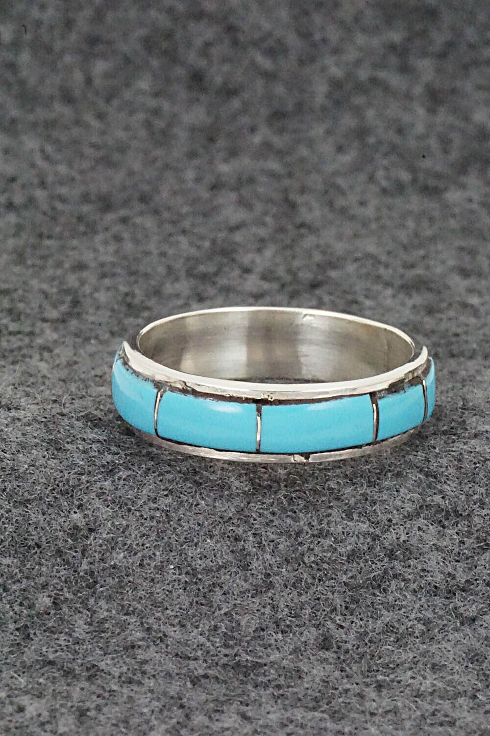 Turquoise & Sterling Silver Inlay Ring - Zenia Kyustewa - Size 11