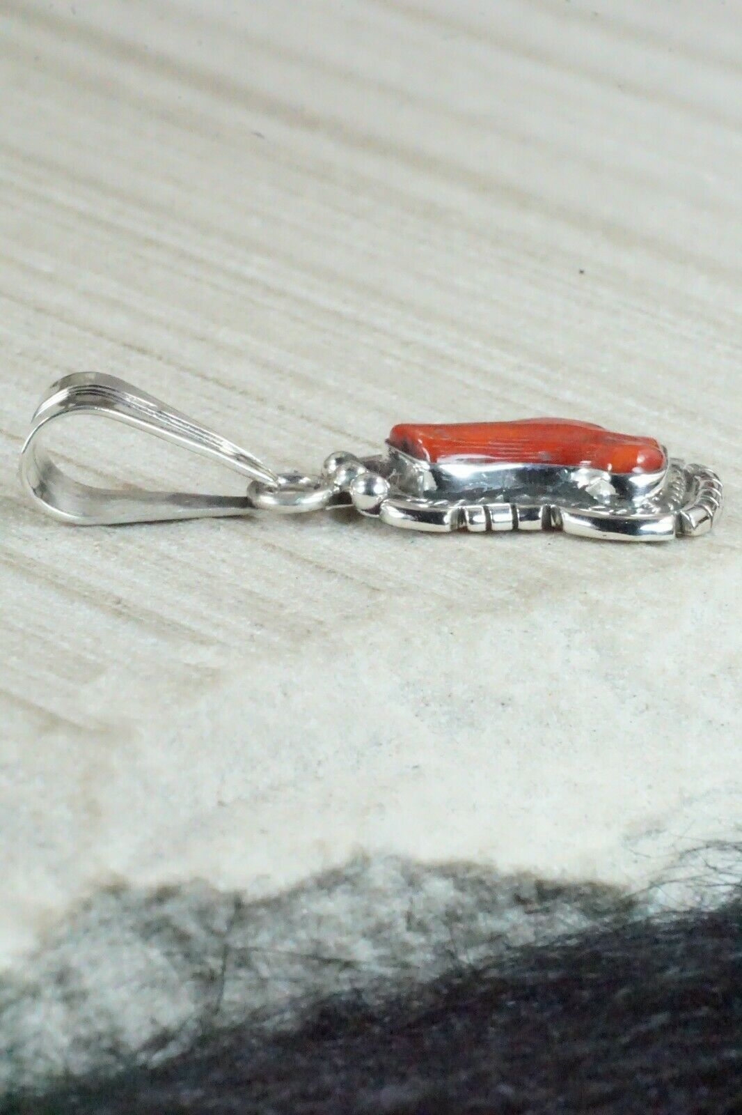 Coral & Sterling Silver Pendant - Samuel Yellowhair