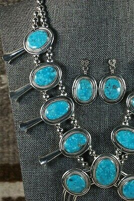 Navajo Turquoise & Sterling Silver Squash Blossom - Raymond Delgarito - High Lonesome Trading