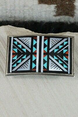 Zuni Turquoise, Mother of Pearl, Coral & Sterling Silver Buckle - Diana Othole - High Lonesome Trading
