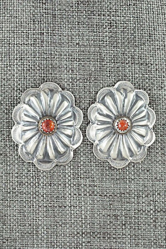 Spiny Oyster & Sterling Silver Earrings - Joan Begay