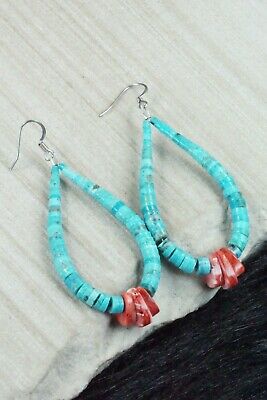 Turquoise, Spiny Oyster & Sterling Silver Earrings - Lupe Lovato