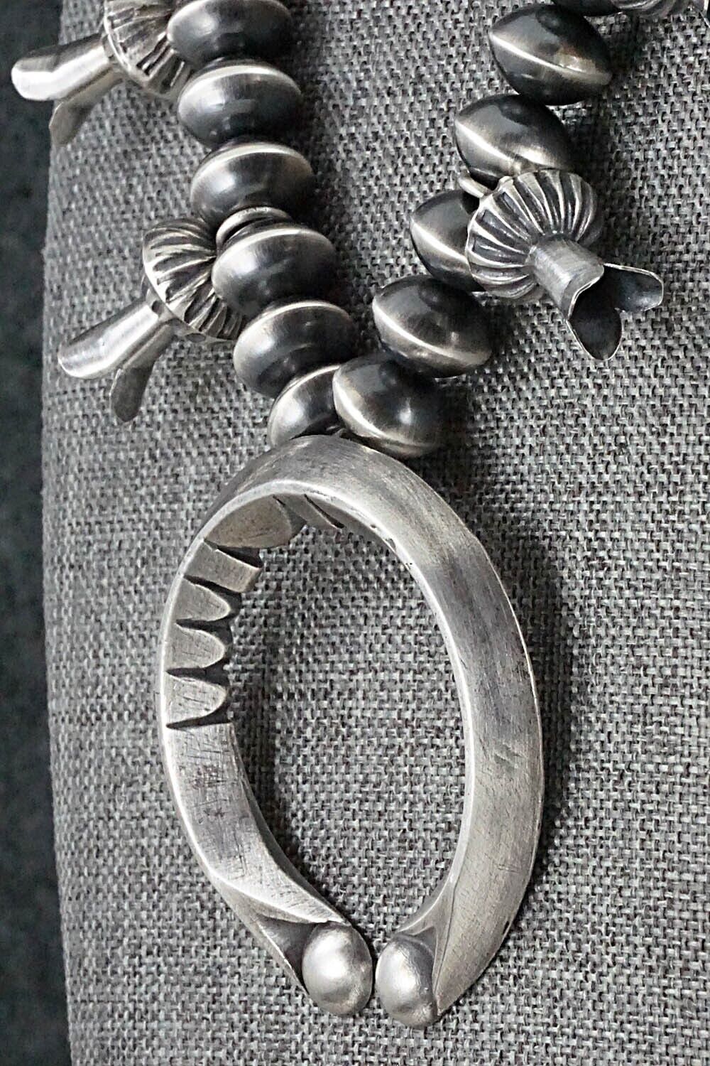 Sterling Silver Navajo Pearl Squash Blossom Necklace - Presley Haley
