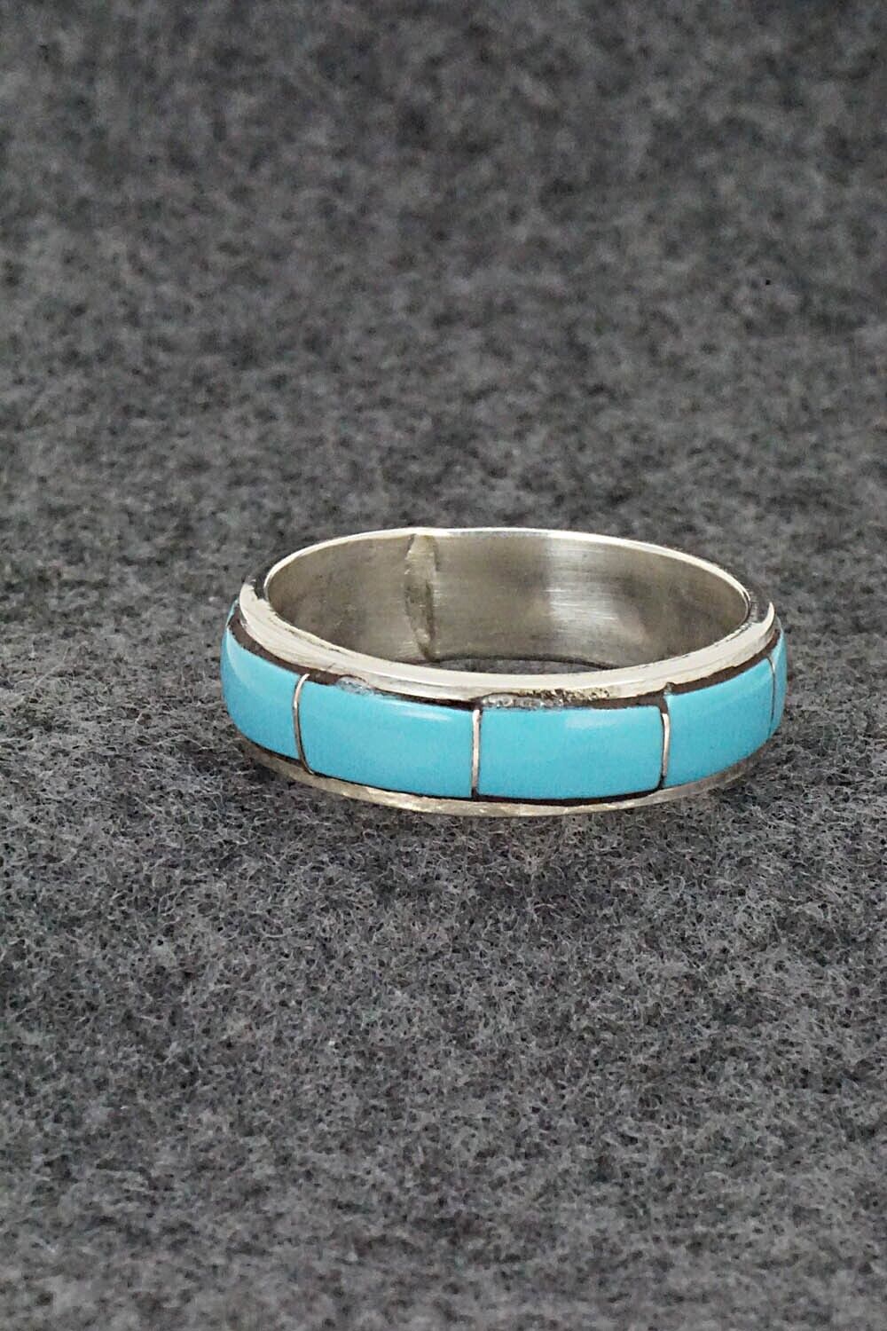 Turquoise & Sterling Silver Inlay Ring - Zenia Kyustewa - Size 11
