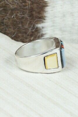 Turquoise & Sterling Silver Ring - Leslie & Gladys Lamy - Size 10.75
