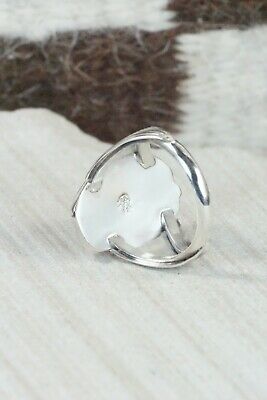 Navajo Turquoise, Coral & Sterling Silver Ring - Jeanette Saunders - Size 9
