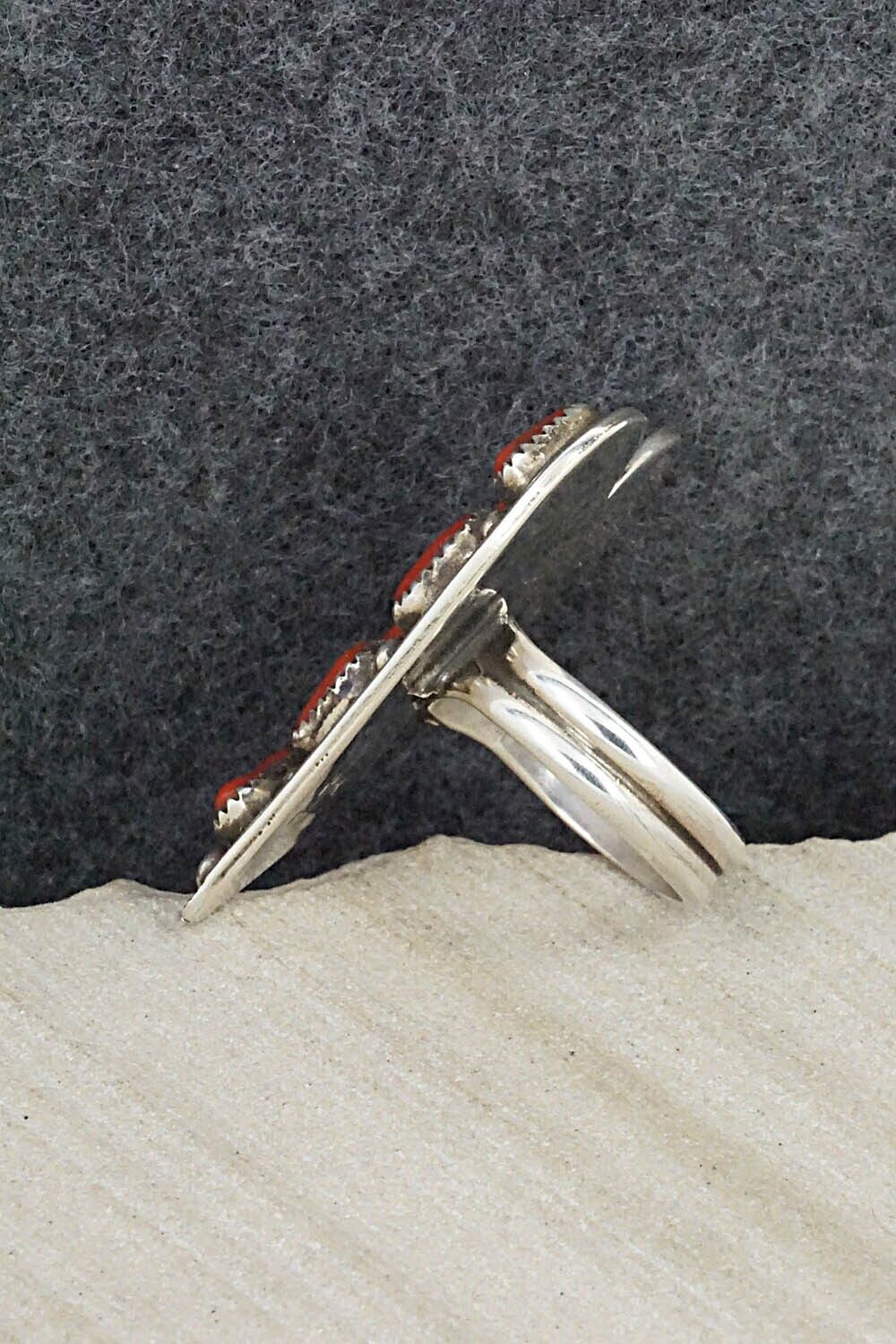 Coral & Sterling Silver Ring - Priscilla Reeder - Size 8