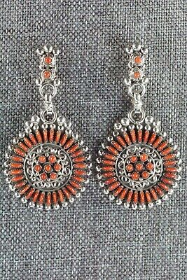 Coral & Sterling Silver Earrings - Connie Wyaco - Zuni