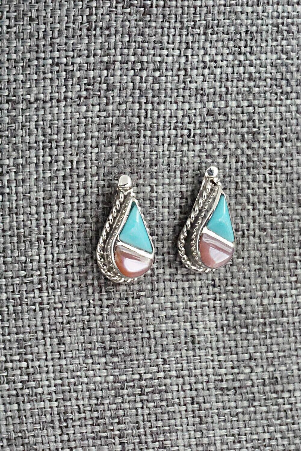 Turquoise, Mother of Pearl & Sterling Silver Earrings - Gloria Tucson