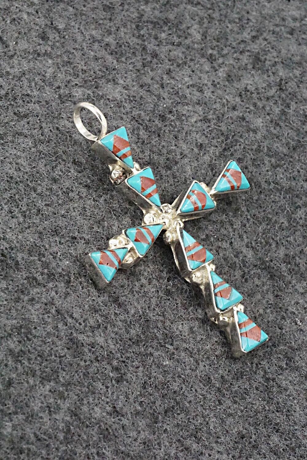 Coral, Turquoise & Sterling Silver Pendant - Francine Chapito