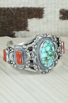 Turquoise, Coral and Sterling Silver Bracelet - Tom Lewis