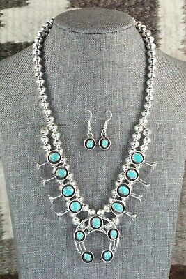 Turquoise & Sterling Silver Squash Blossom and Earrings - Phil Garcia