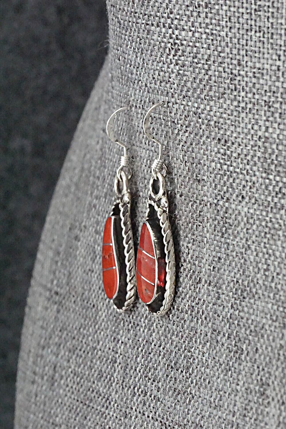 Coral & Sterling Silver Inlay Earrings - Susie Lowsayatee