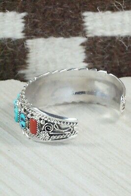 Turquoise, Coral & Sterling Silver Bracelet - Anthony Brown