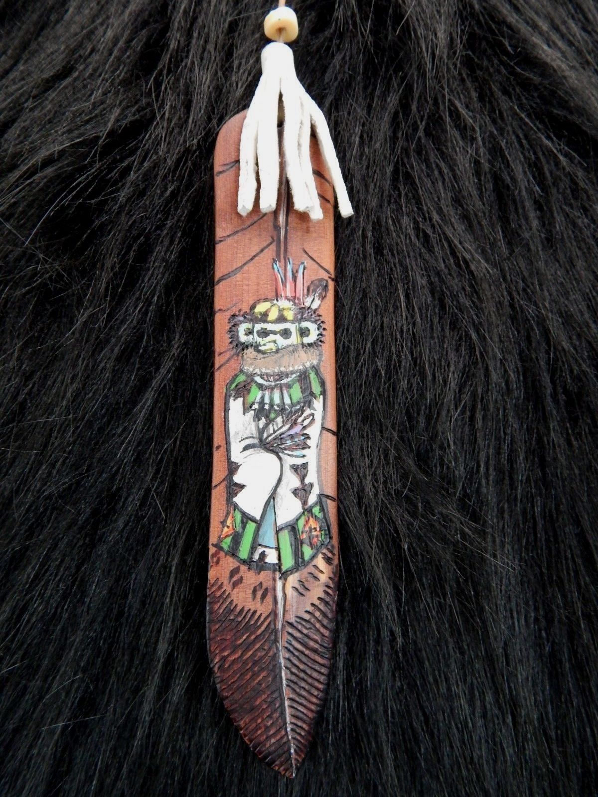 Zuni Painted Carved Wood Feather -  Narren Bowannie - High Lonesome Trading
