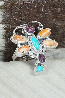 Spiny Oyster & Sterling Silver Dragonfly Ring - Bobby Platero - Size 7.75