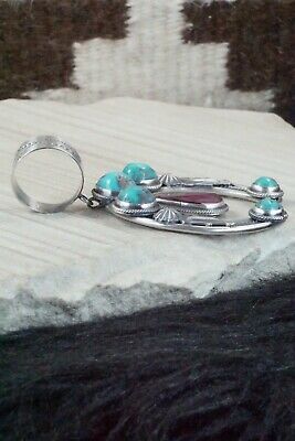 Turquoise, Spiny Oyster & Sterling Silver Pendant - Navajo