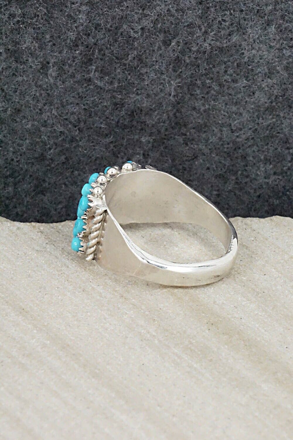 Turquoise & Sterling Silver Ring - April Haloo - Size 9