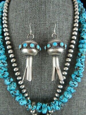 Navajo Turquoise Necklace & Blossom Pendant and Earrings - Monica Smith - High Lonesome Trading