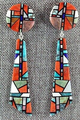 Multi Stone Inlay & Sterling Silver Earrings - Chris T. Nieto - Santo Domingo