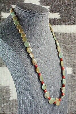 Turquoise, Coral & Sterling Silver Necklace - Navajo