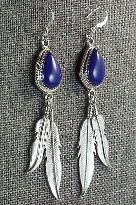 Navajo Lapis & Sterling Silver Earrings - Harris Largo