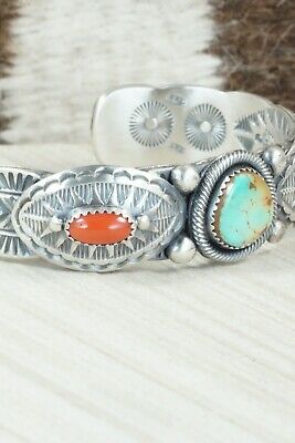 Turquoise, Coral and Sterling Silver Bracelet - Andrew Gordon