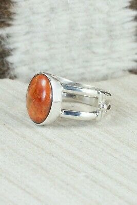 Coral & Sterling Silver Ring - Navajo - Size 8.5
