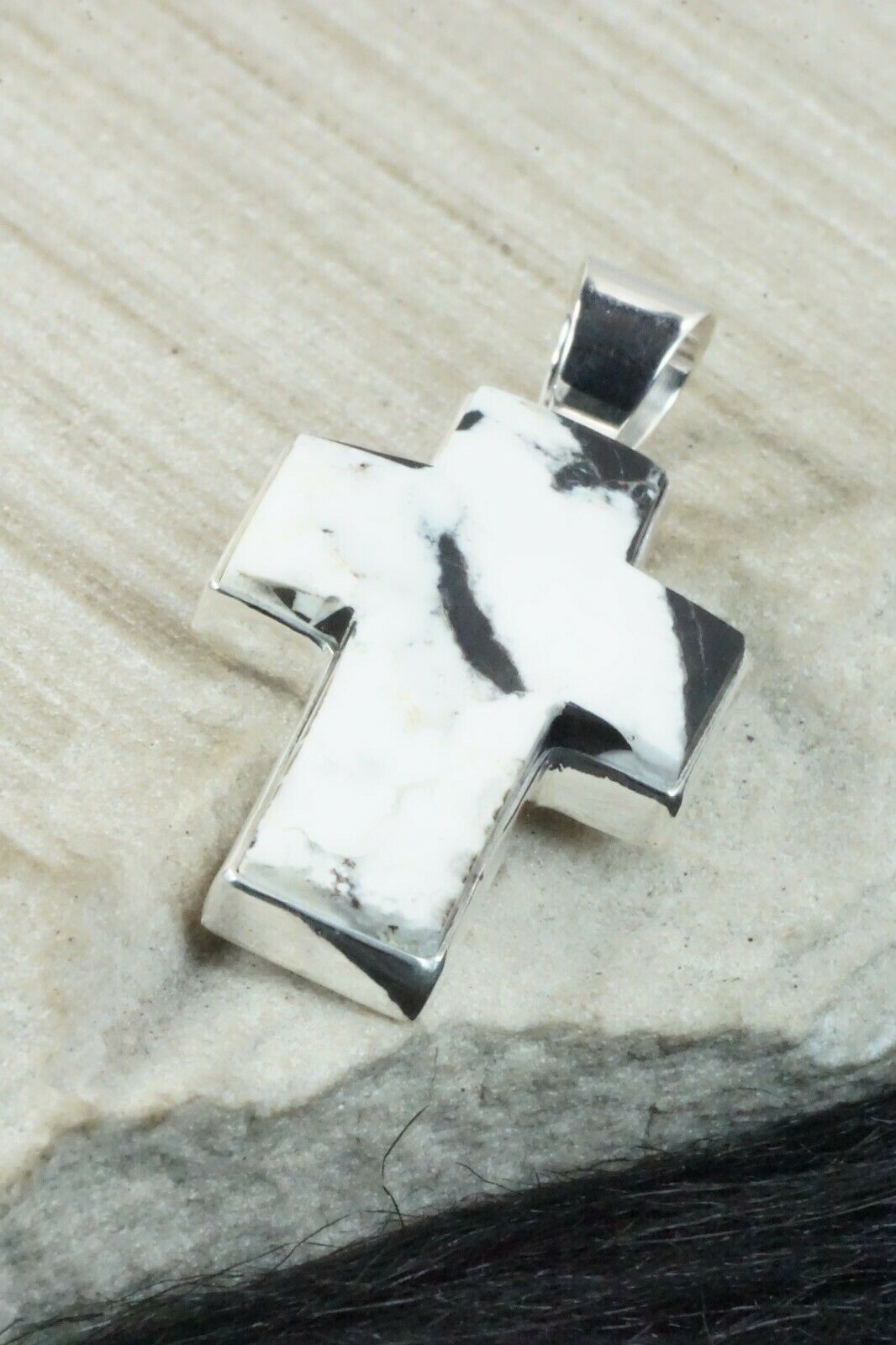 White Buffalo & Sterling Silver Cross Pendant - Diane Wylie
