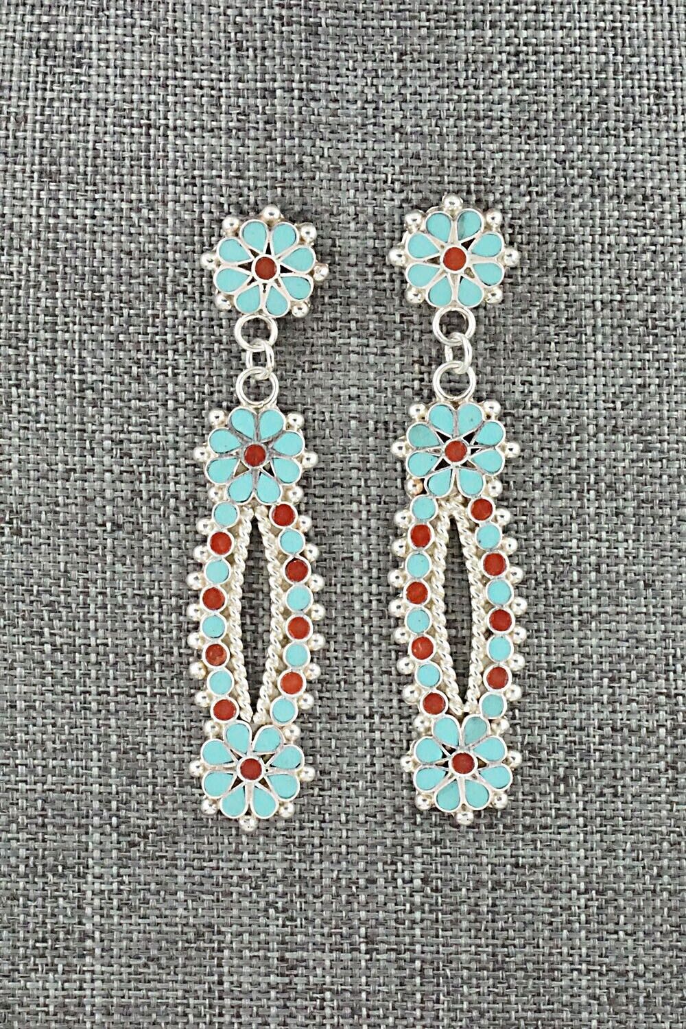 Turquoise, Coral & Sterling Silver Earrings - Michelle Peina