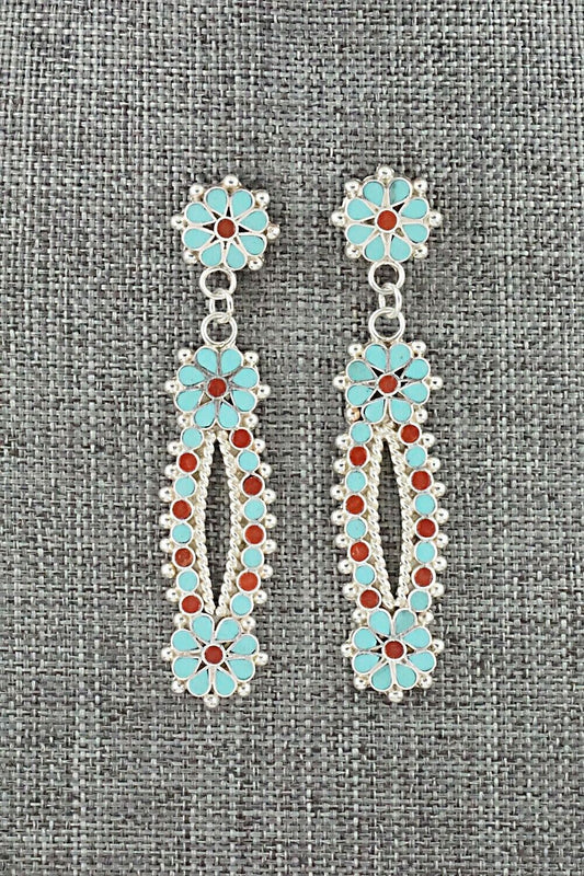 Turquoise, Coral & Sterling Silver Earrings - Michelle Peina