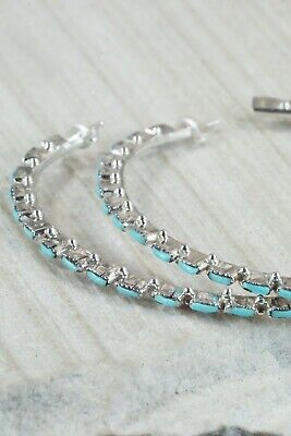 Turquoise and Sterling Silver Hoop Earrings - Alvin & Aurelia Hughte