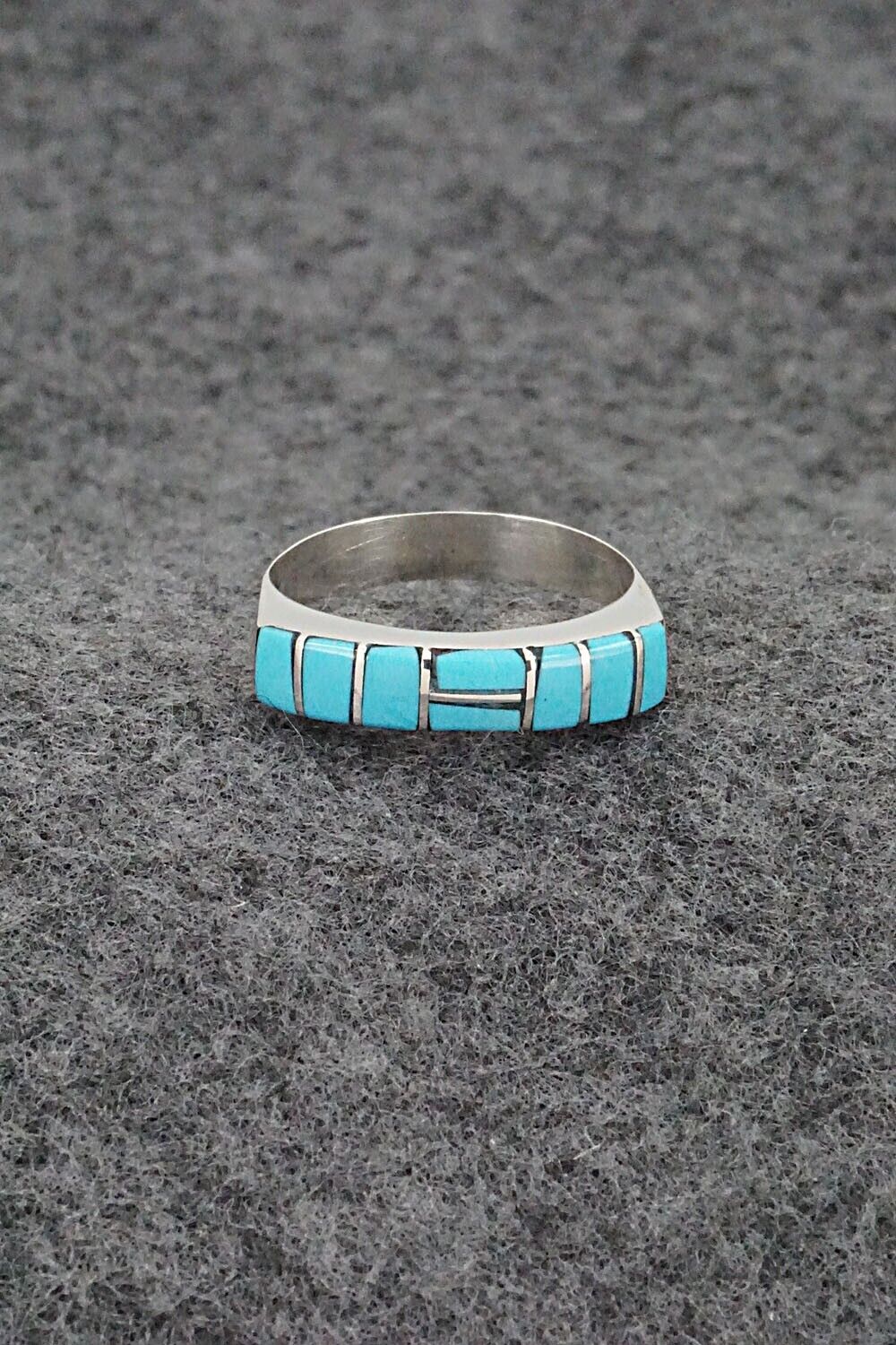 Turquoise & Sterling Silver Inlay Ring - Verna Kanesta - Size 8