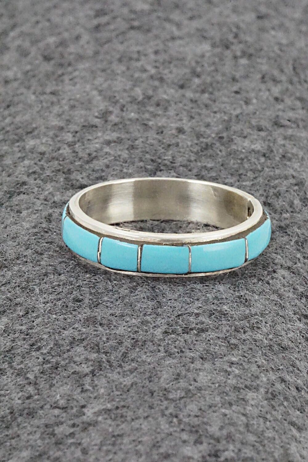 Turquoise & Sterling Silver Inlay Ring - Zenia Kylestewa - Size 12.5