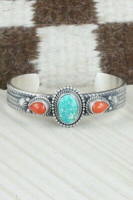 Turquoise, Coral & Sterling Silver Bracelet - Michael Calladitto