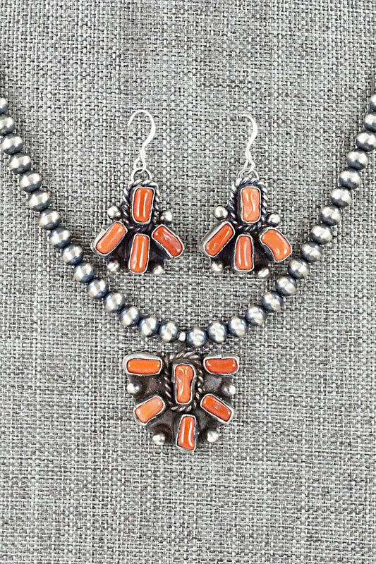 Coral & Sterling Silver Necklace and Earrings Set - Wilson Dawes