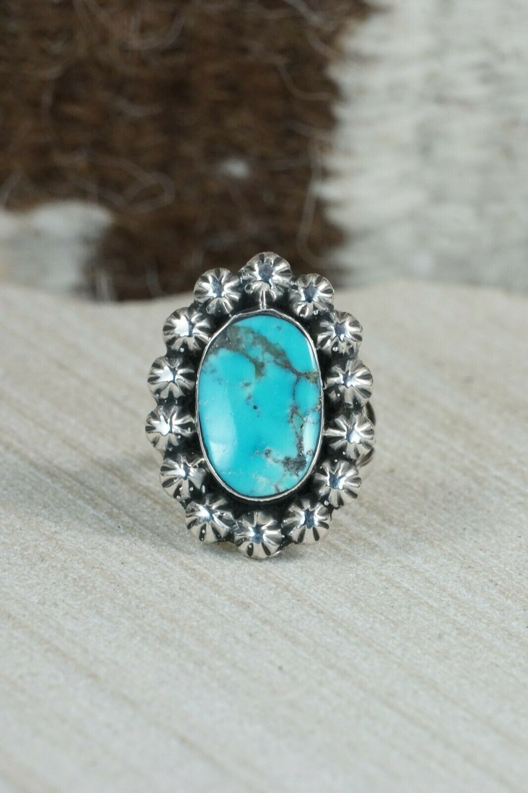 Navajo Turquoise and Sterling Silver Ring - Freida Martinez - Size 7.25