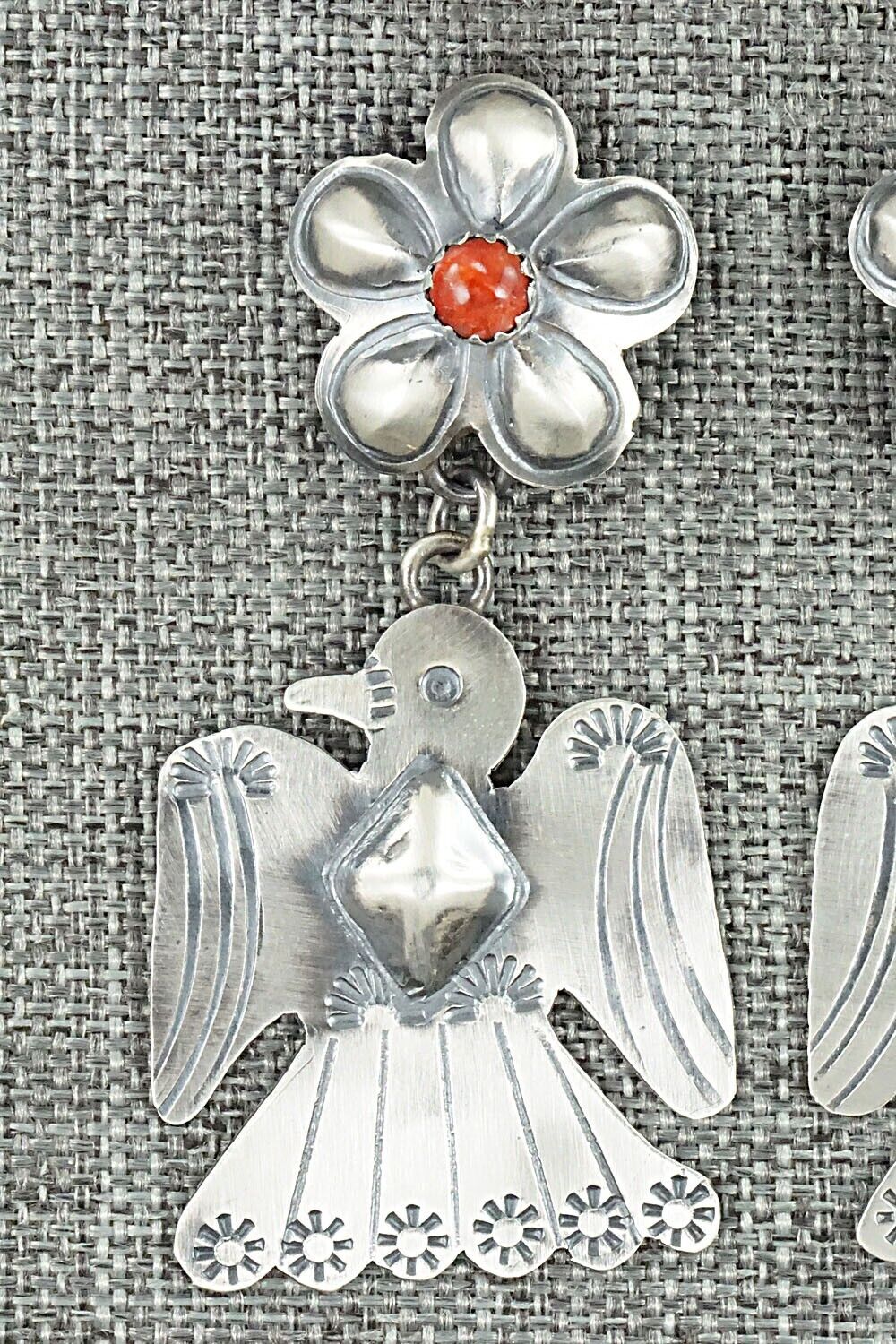 Spiny Oyster & Sterling Silver Earrings - Tim Yazzie