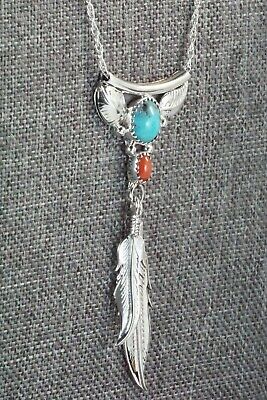 Turquoise, Coral & Sterling Silver Necklace - Sharon McCarthy