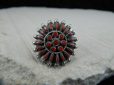 Zuni Sterling Silver & Coral Ring - Merlinda Chavez - Size 7 - High Lonesome Trading