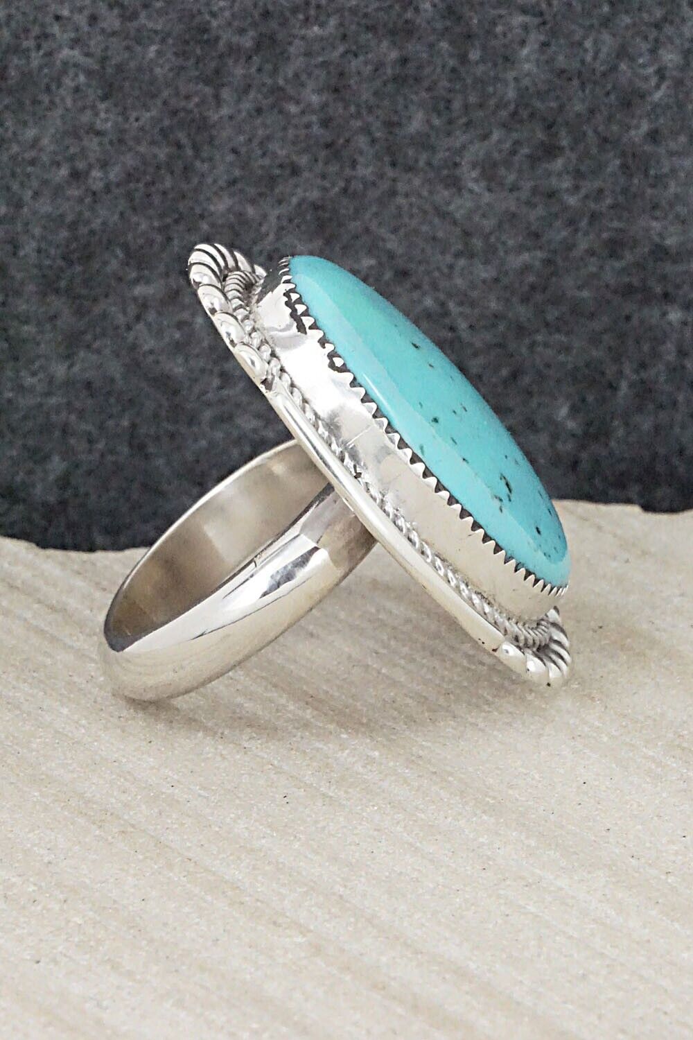 Turquoise & Sterling Silver Ring - Kenny Calavaza - Size 10
