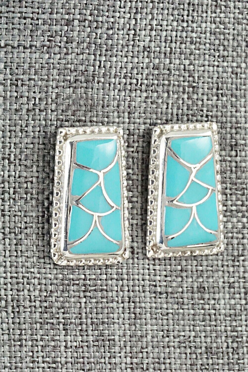 Turquoise & Sterling Silver Inlay Earrings - Karlena Seontewa