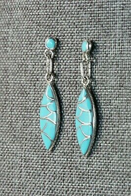 Zuni Turquoise & Sterling Silver Earrings - Orena Leekya - High Lonesome Trading