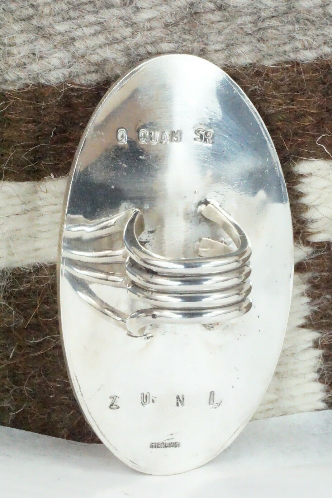 Zuni Inlay Turquoise and Sterling Silver Ring - Quintin Quam - Size 8.75 - High Lonesome Trading